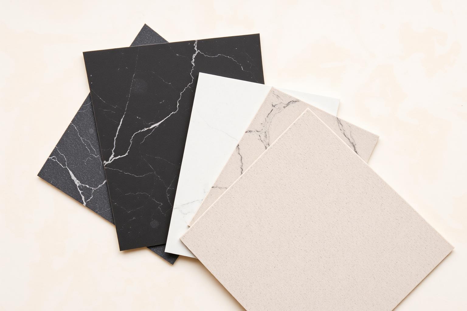Tile samples viewed together before a renovation